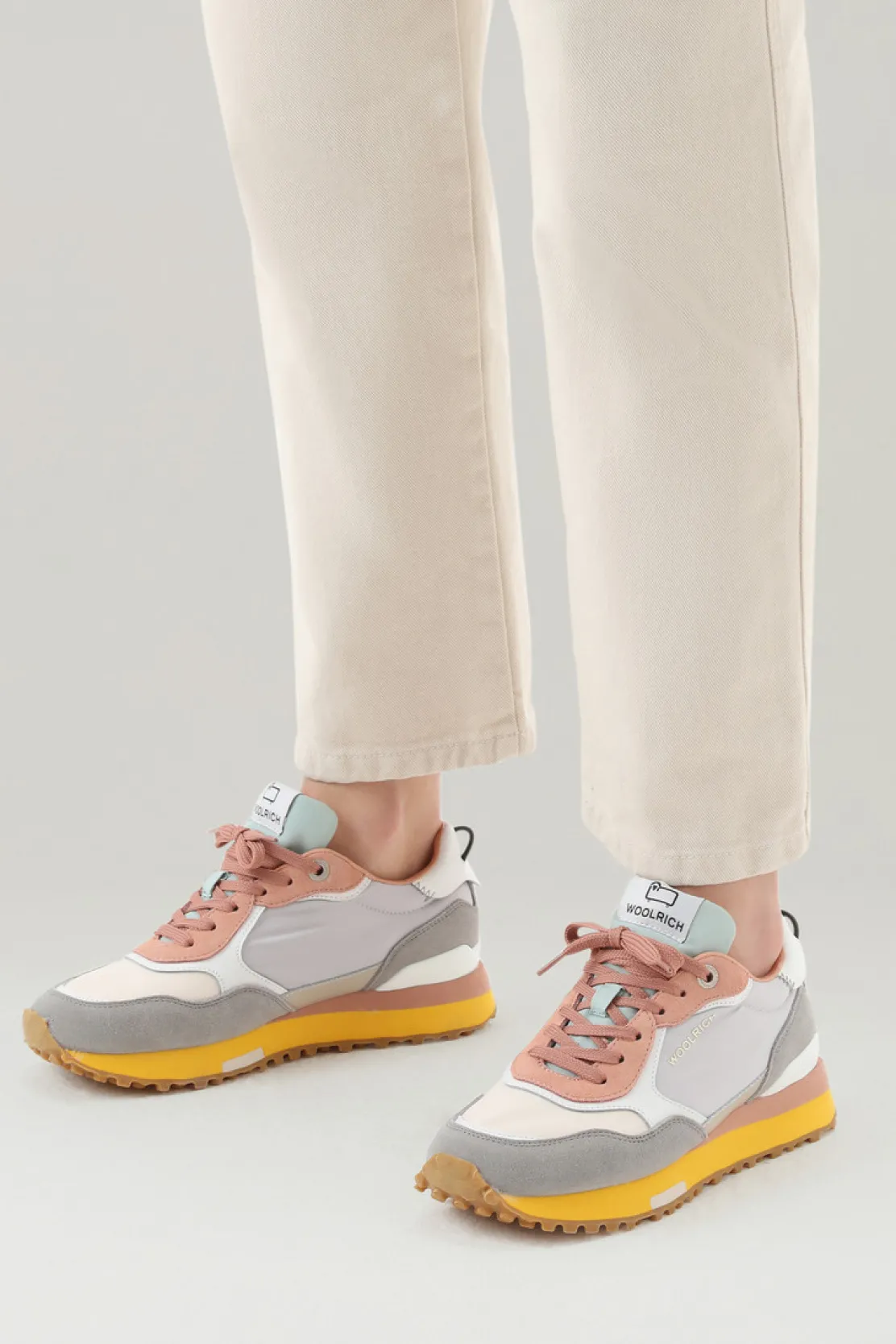 Sneakers>Woolrich Sneakers Retro In Pelle Con Dettagli In Nylon Grey Beige