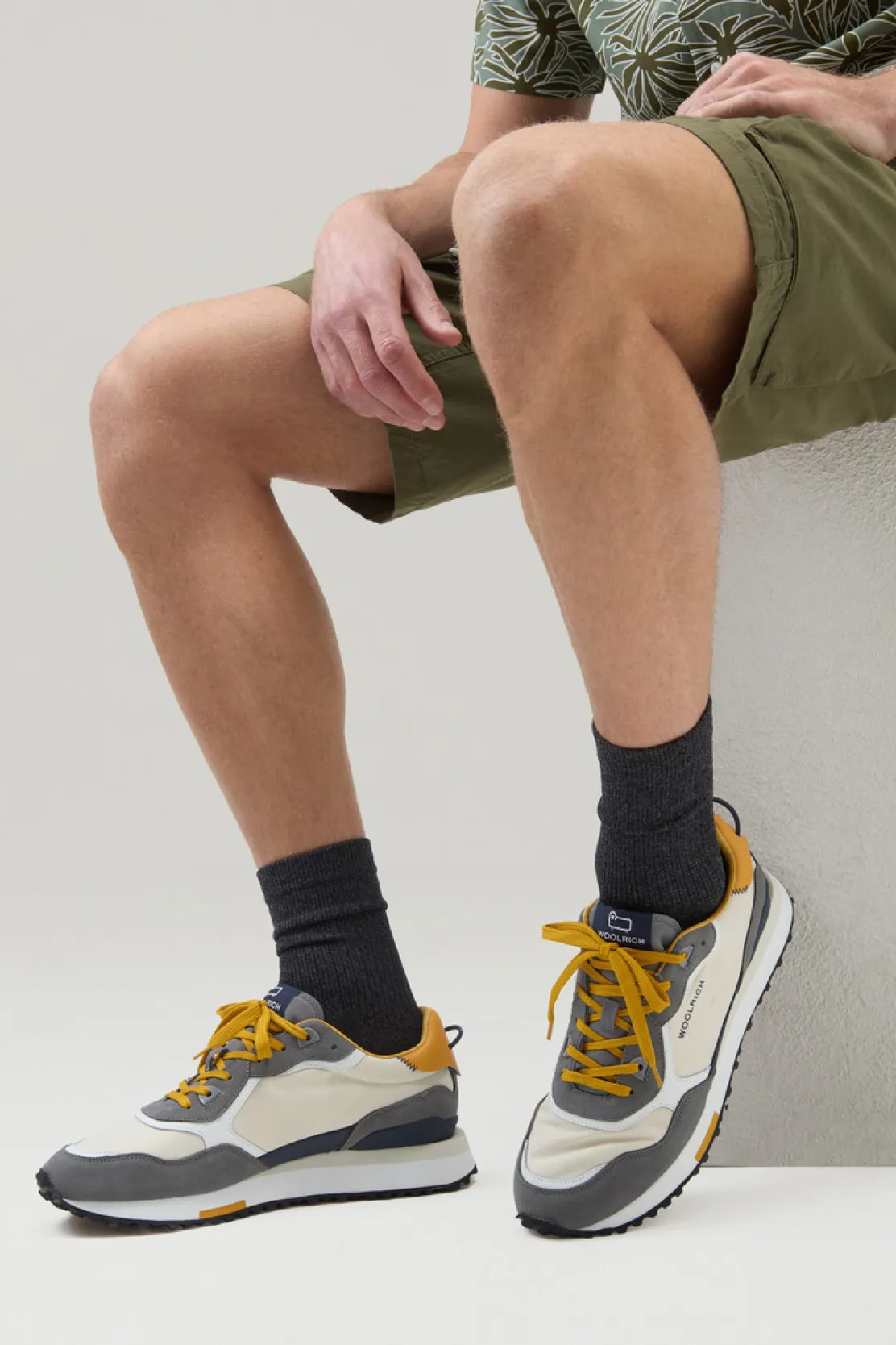 Sneakers>Woolrich Sneakers Retro In Pelle Con Dettagli In Nylon Grey Cream