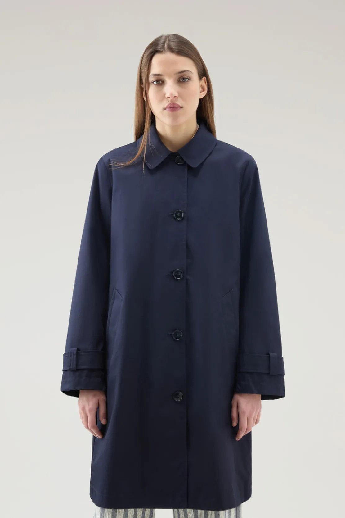 Cappotti>Woolrich Trench Havice In Best Cotton Melton Blue