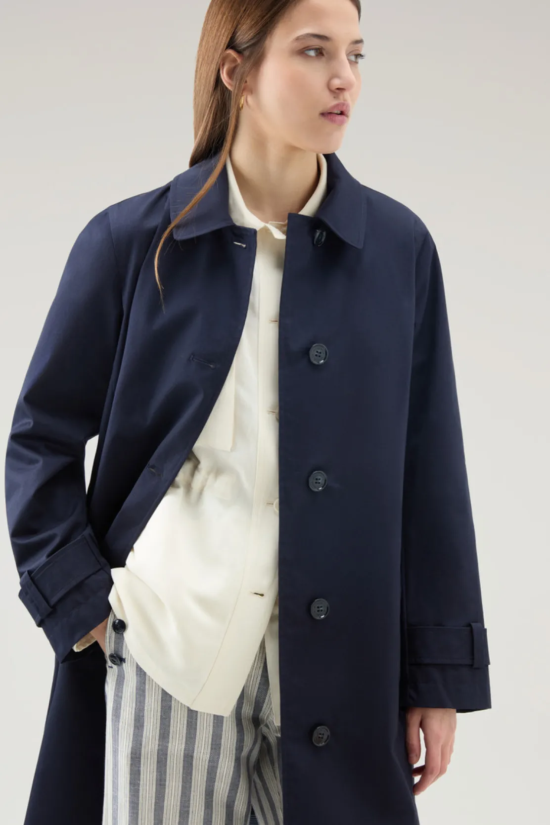 Cappotti>Woolrich Trench Havice In Best Cotton Melton Blue