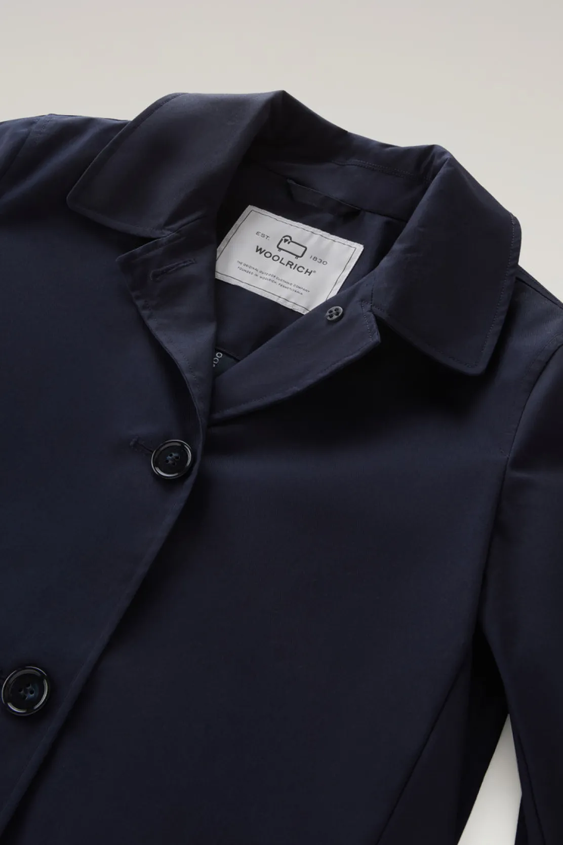 Cappotti>Woolrich Trench Havice In Best Cotton Melton Blue