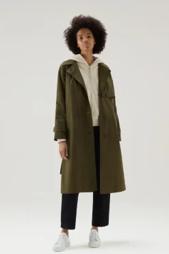 Cappotti>Woolrich Trench In Tessuto Urban Touch Con Cintura Dark Green