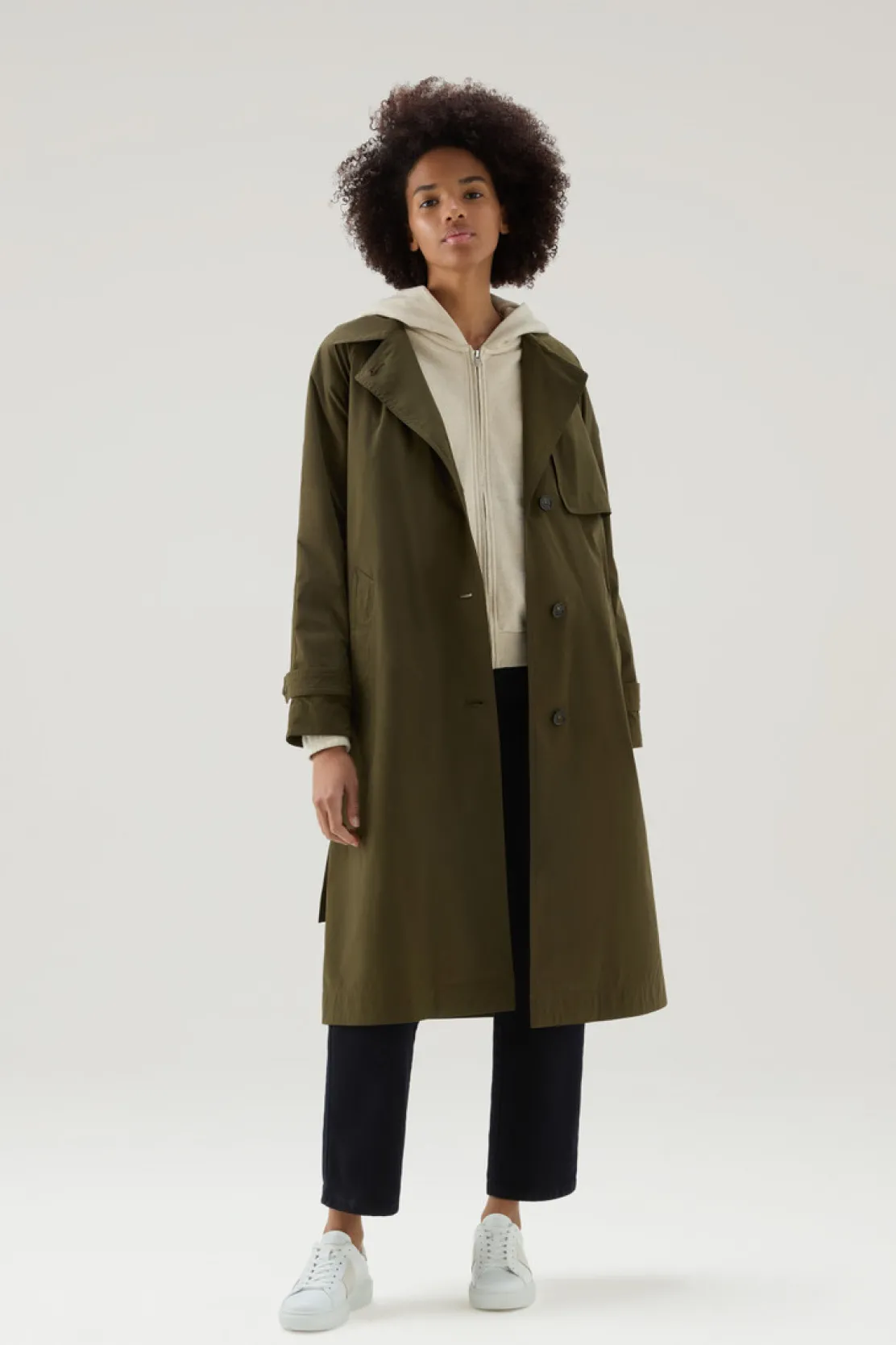 Cappotti>Woolrich Trench In Tessuto Urban Touch Con Cintura Dark Green