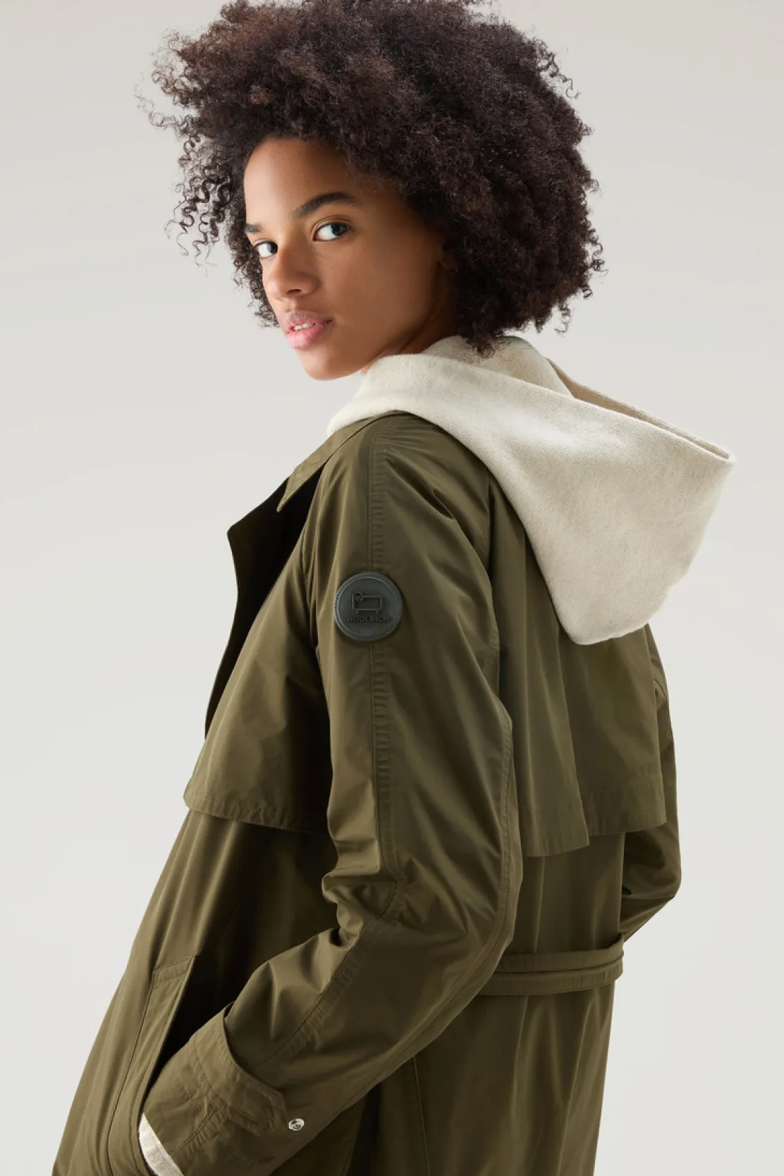 Cappotti>Woolrich Trench In Tessuto Urban Touch Con Cintura Dark Green