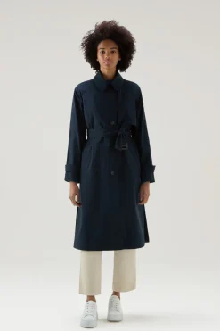 Cappotti>Woolrich Trench In Tessuto Urban Touch Con Cintura Melton Blue