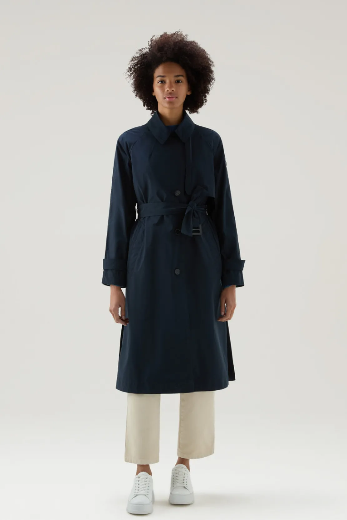 Cappotti>Woolrich Trench In Tessuto Urban Touch Con Cintura Melton Blue