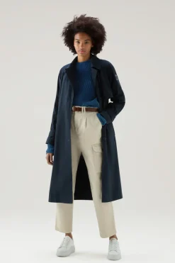 Cappotti>Woolrich Trench In Tessuto Urban Touch Con Cintura Melton Blue