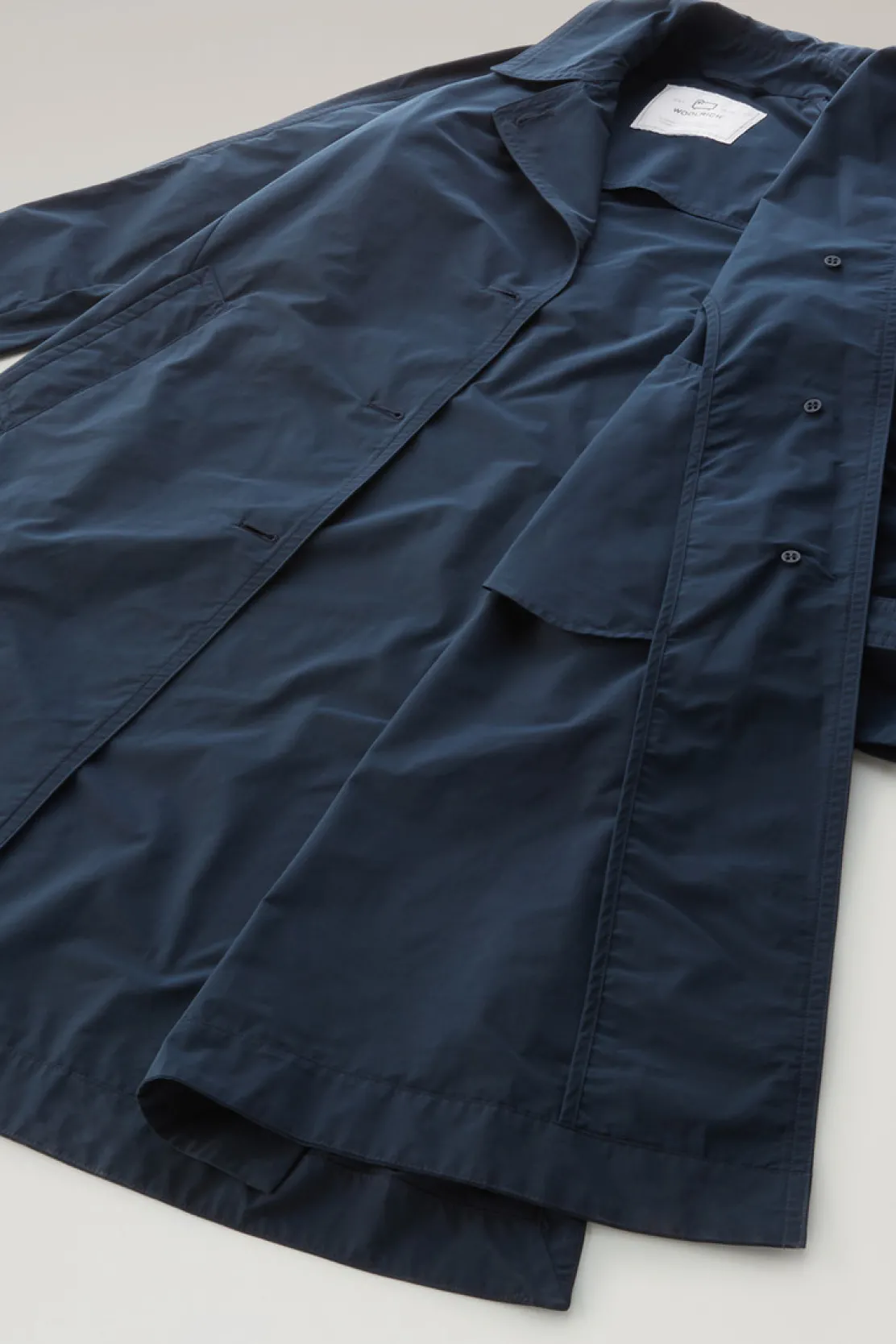 Cappotti>Woolrich Trench In Tessuto Urban Touch Con Cintura Melton Blue