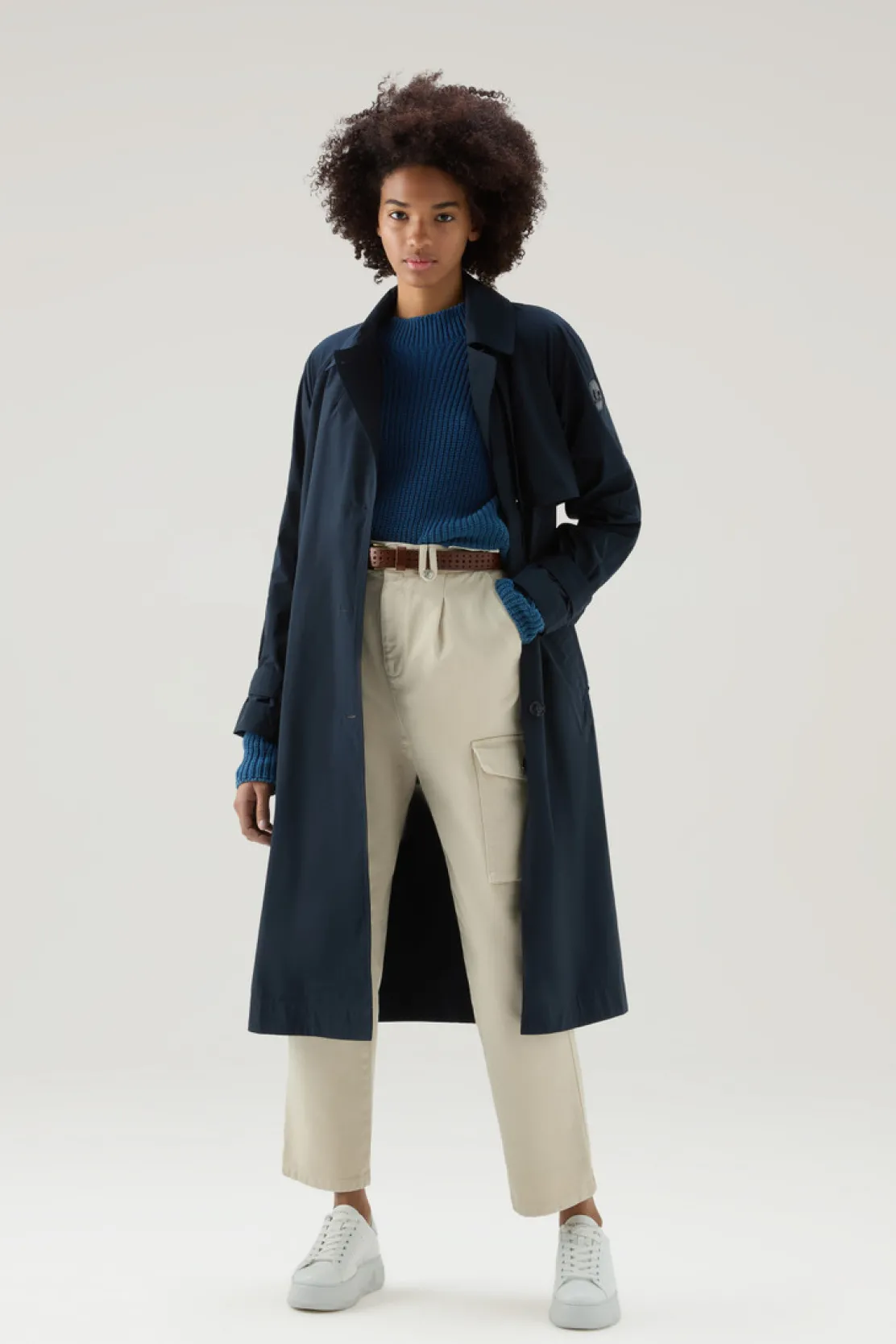 Cappotti>Woolrich Trench In Tessuto Urban Touch Con Cintura Melton Blue