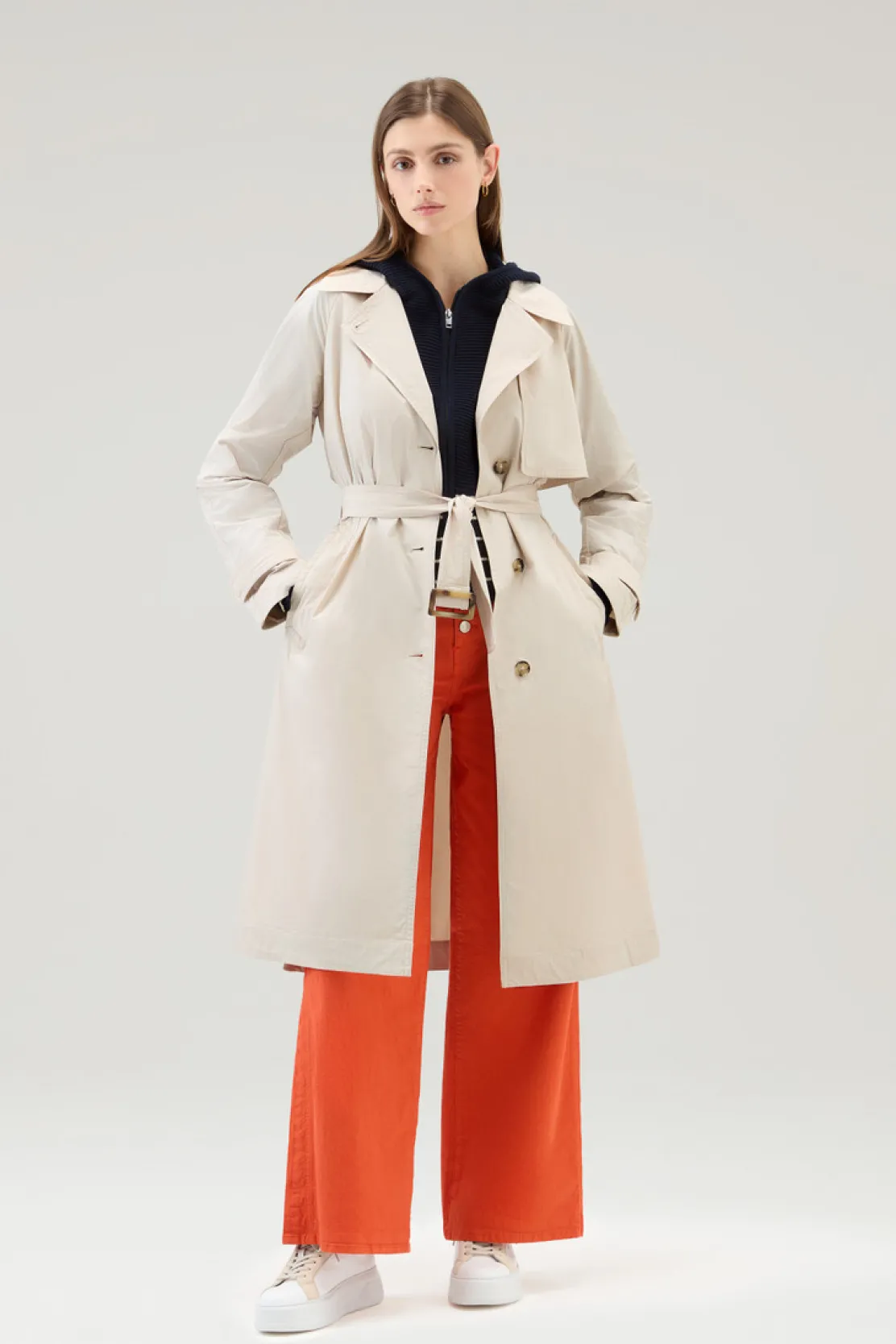 Cappotti>Woolrich Trench In Tessuto Urban Touch Con Cintura Light Oak