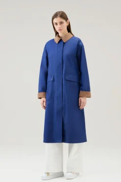 Cappotti>Woolrich Trench Waxed In Misto Cotone E Nylon Con Colletto A Punta Twilight Blue