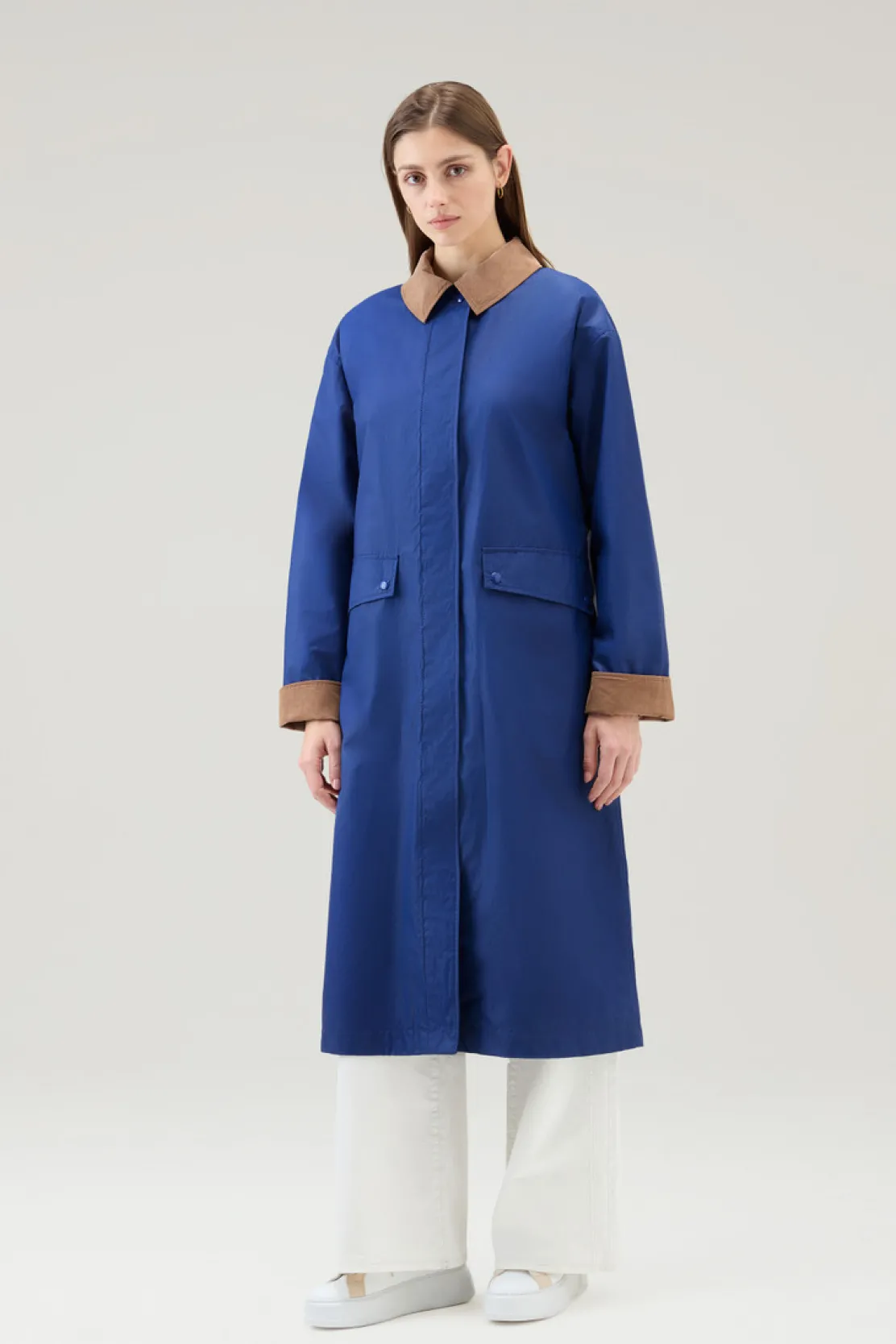Cappotti>Woolrich Trench Waxed In Misto Cotone E Nylon Con Colletto A Punta Twilight Blue