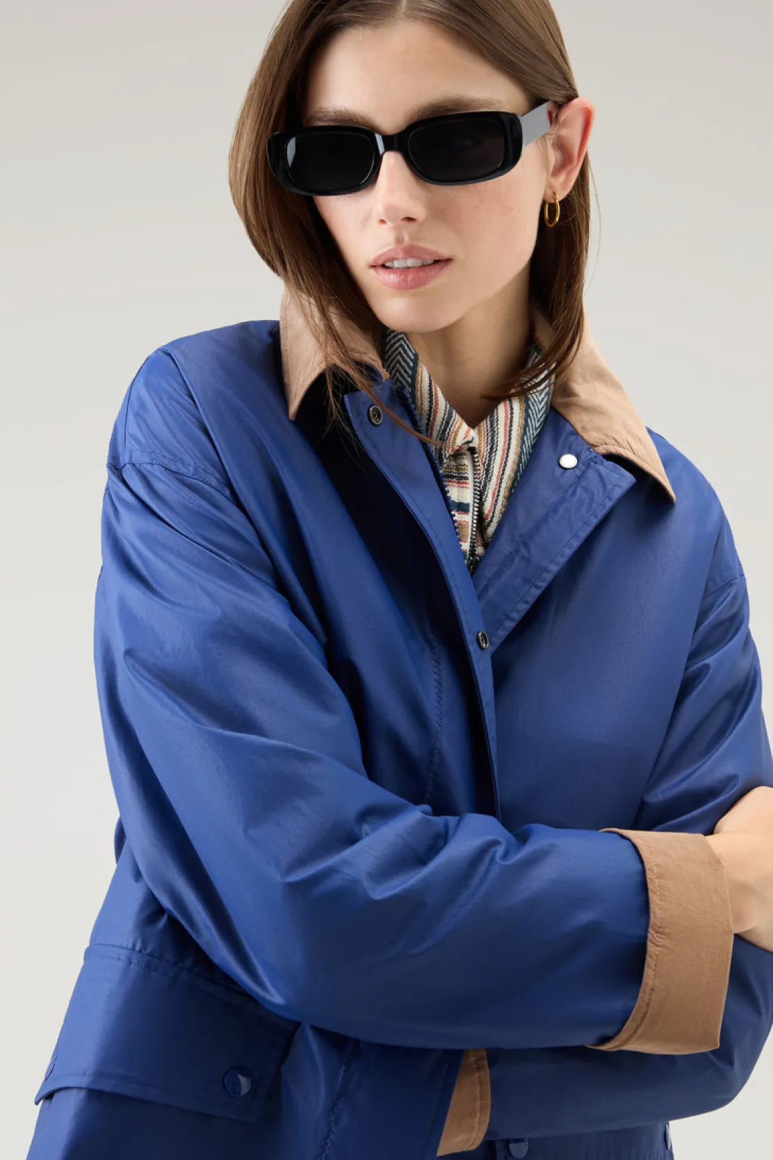 Cappotti>Woolrich Trench Waxed In Misto Cotone E Nylon Con Colletto A Punta Twilight Blue