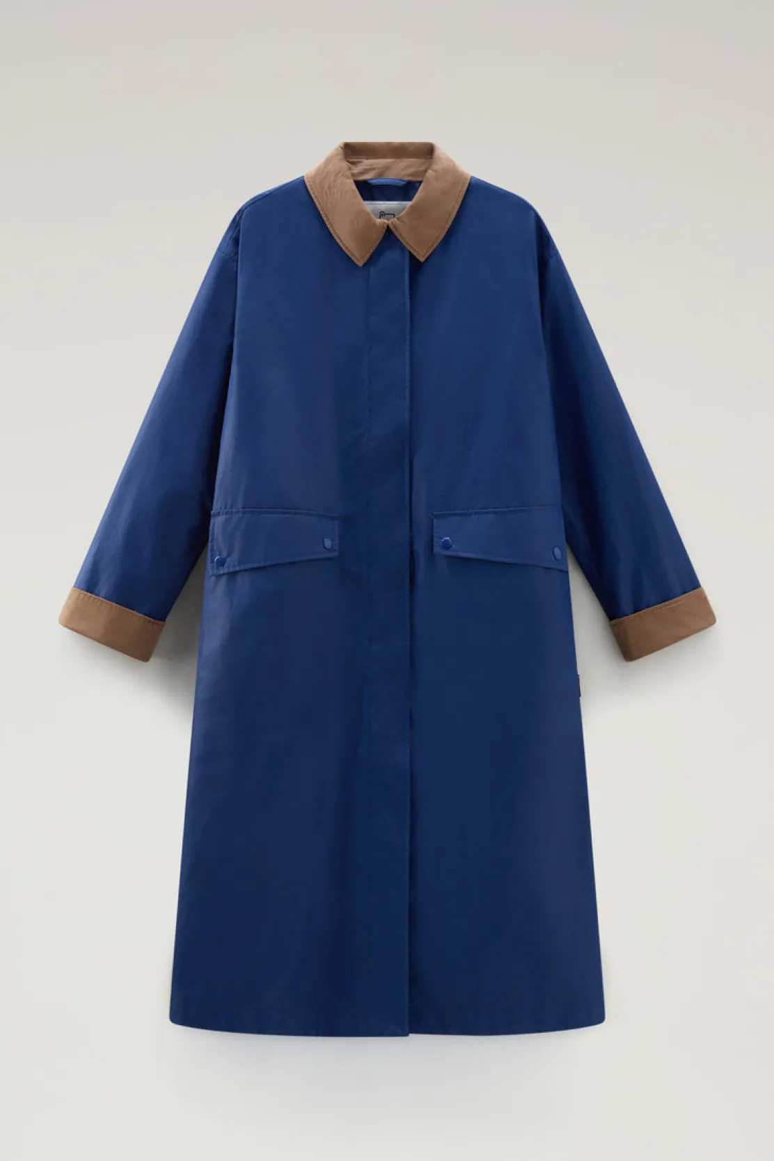 Cappotti>Woolrich Trench Waxed In Misto Cotone E Nylon Con Colletto A Punta Twilight Blue