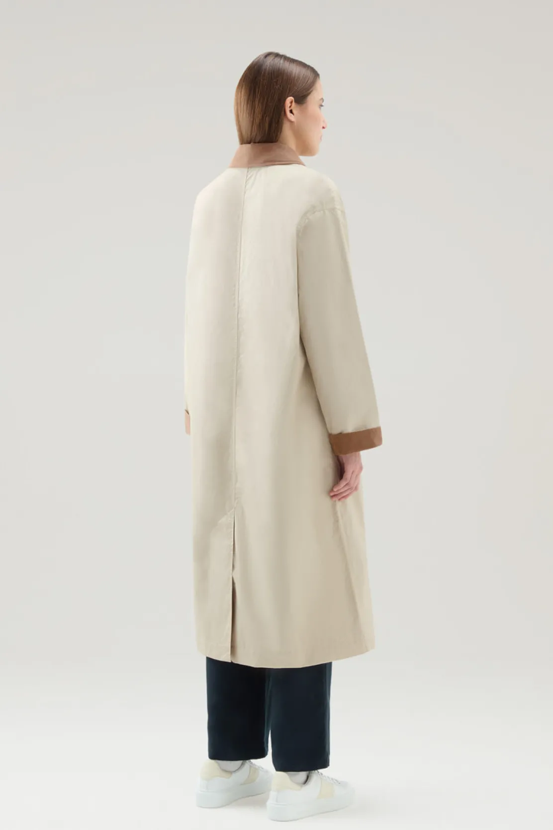 Cappotti>Woolrich Trench Waxed In Misto Cotone E Nylon Con Colletto A Punta Light Oak