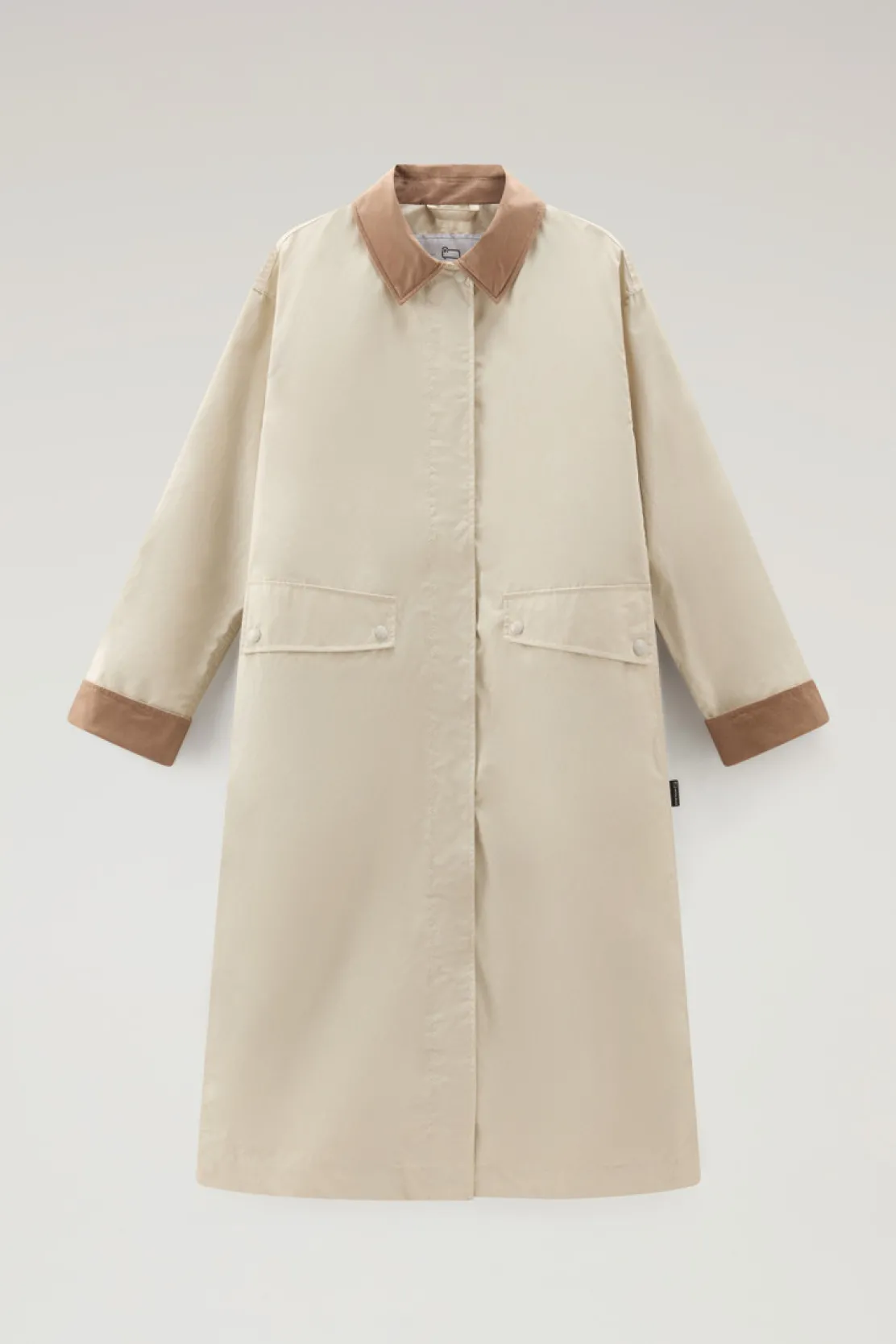 Cappotti>Woolrich Trench Waxed In Misto Cotone E Nylon Con Colletto A Punta Light Oak