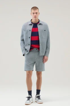 T-shirt>Woolrich T-shirt A Righe In Jersey Di Cotone Elasticizzato Red Stripe
