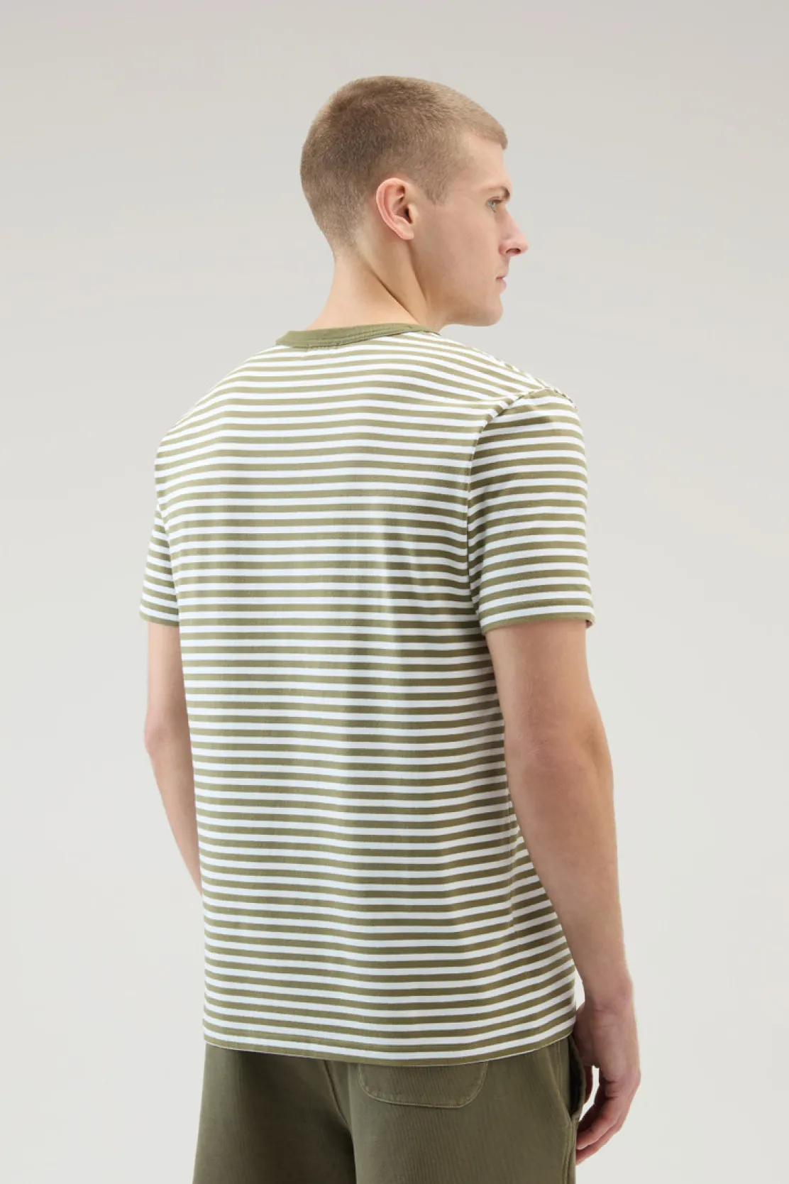 T-shirt>Woolrich T-shirt A Righe In Jersey Di Cotone Elasticizzato Green Stripe