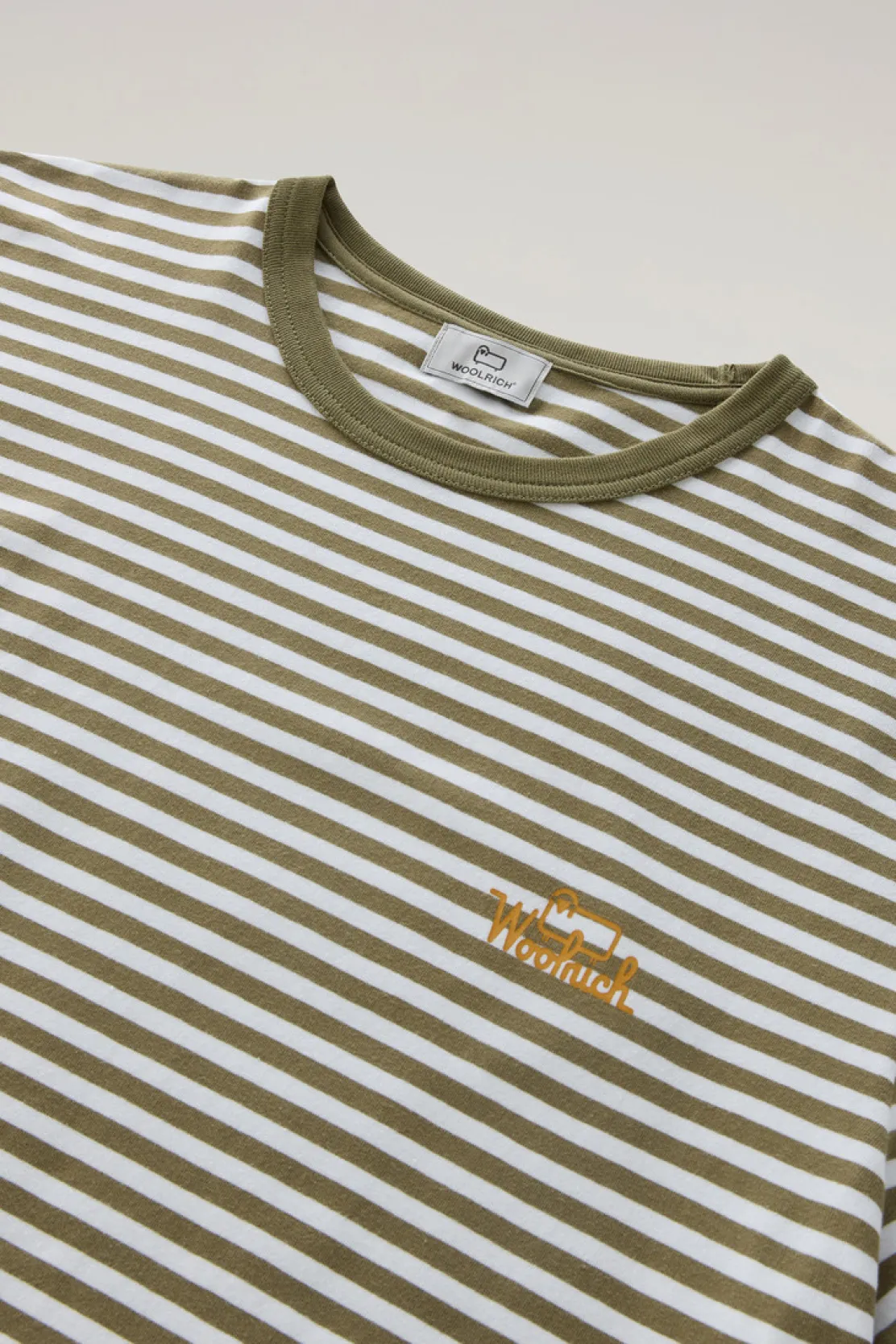 T-shirt>Woolrich T-shirt A Righe In Jersey Di Cotone Elasticizzato Green Stripe