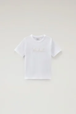 Abbigliamento>Woolrich T-shirt Da Bambino In Puro Cotone Con Ricamo Bright White