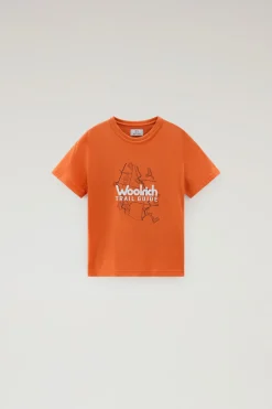 Abbigliamento>Woolrich T-shirt Da Bambino In Puro Cotone Con Stampa Grafica Koi