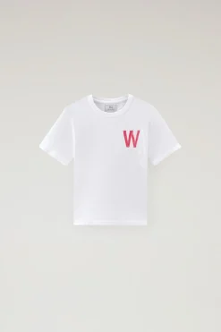 Abbigliamento>Woolrich T-shirt Da Bambino In Puro Cotone Con Stampa Bright White