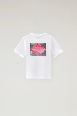 Abbigliamento>Woolrich T-shirt Da Bambino In Puro Cotone Con Stampa Bright White