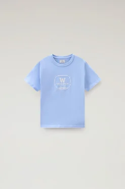 Abbigliamento>Woolrich T-shirt Da Bambino In Puro Cotone Con Stampa Grafica Sea Breeze