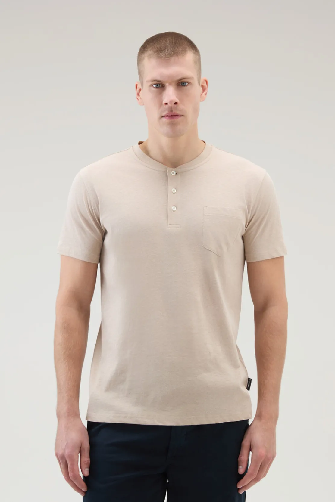 T-shirt>Woolrich T-shirt Henley In Misto Cotone E Lino Rope