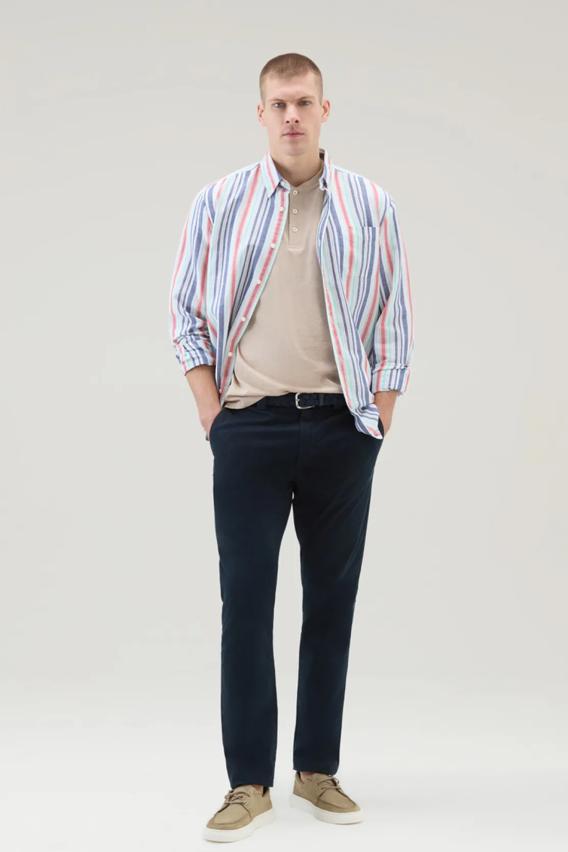T-shirt>Woolrich T-shirt Henley In Misto Cotone E Lino Rope