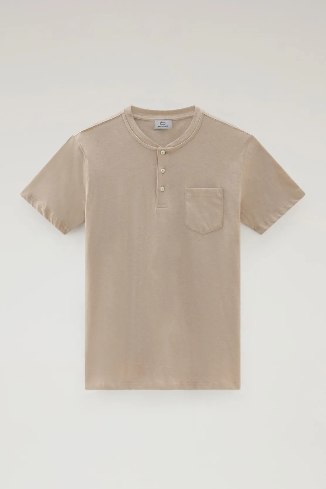 T-shirt>Woolrich T-shirt Henley In Misto Cotone E Lino Rope