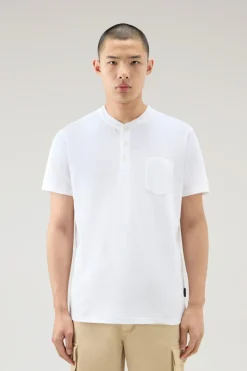 T-shirt>Woolrich T-shirt Henley In Misto Cotone E Lino Bright White
