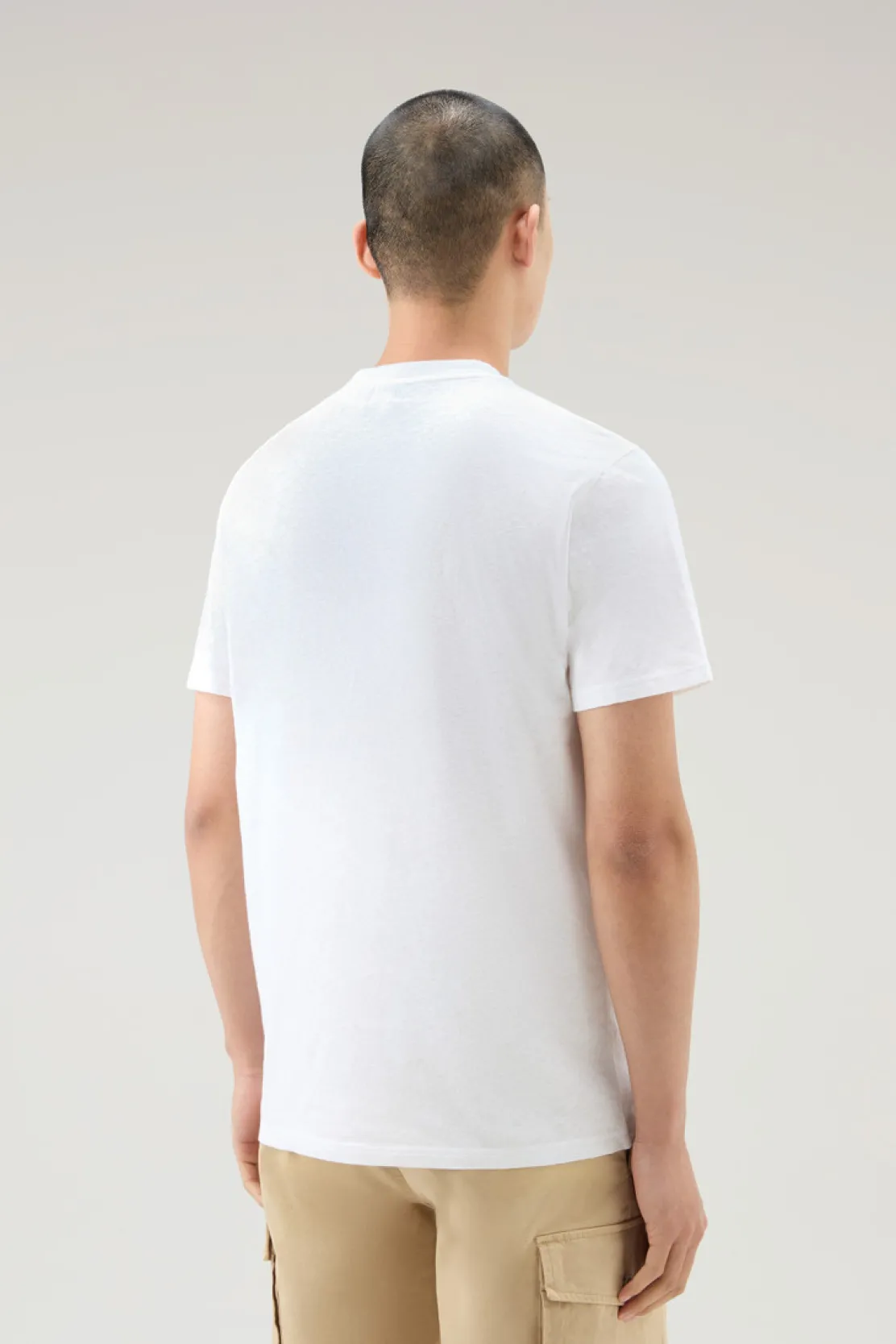 T-shirt>Woolrich T-shirt Henley In Misto Cotone E Lino Bright White