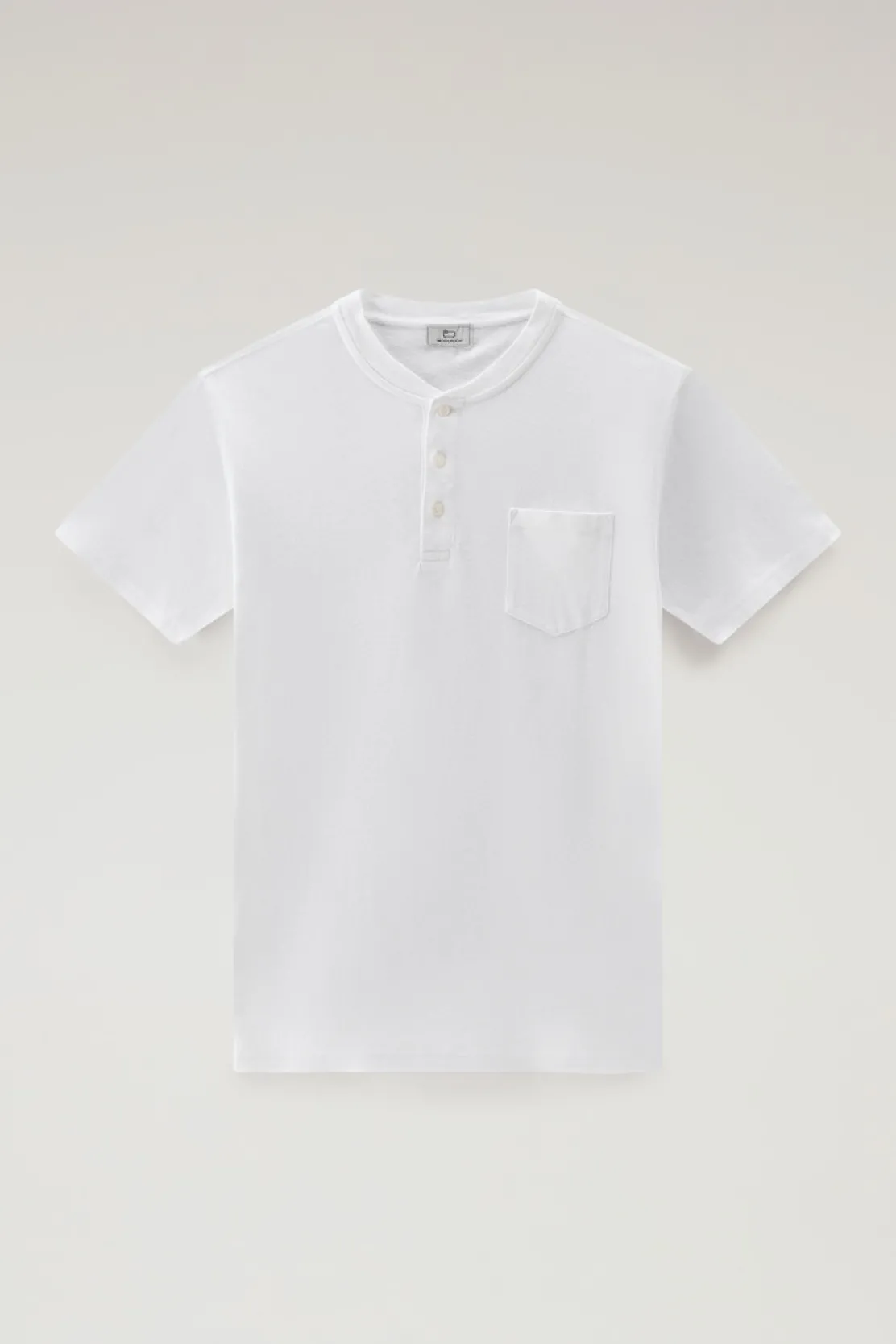 T-shirt>Woolrich T-shirt Henley In Misto Cotone E Lino Bright White