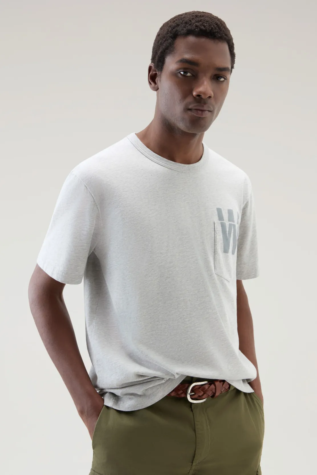 T-shirt>Woolrich T-shirt In Puro Cotone Con Taschino Light Grey Melange