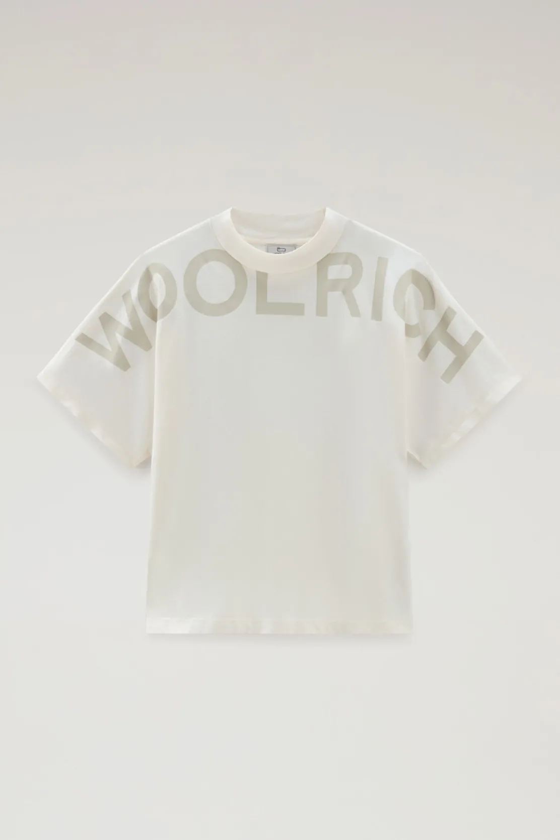 T-shirt e polo>Woolrich T-shirt In Puro Cotone Con Maxi Stampa Plaster White
