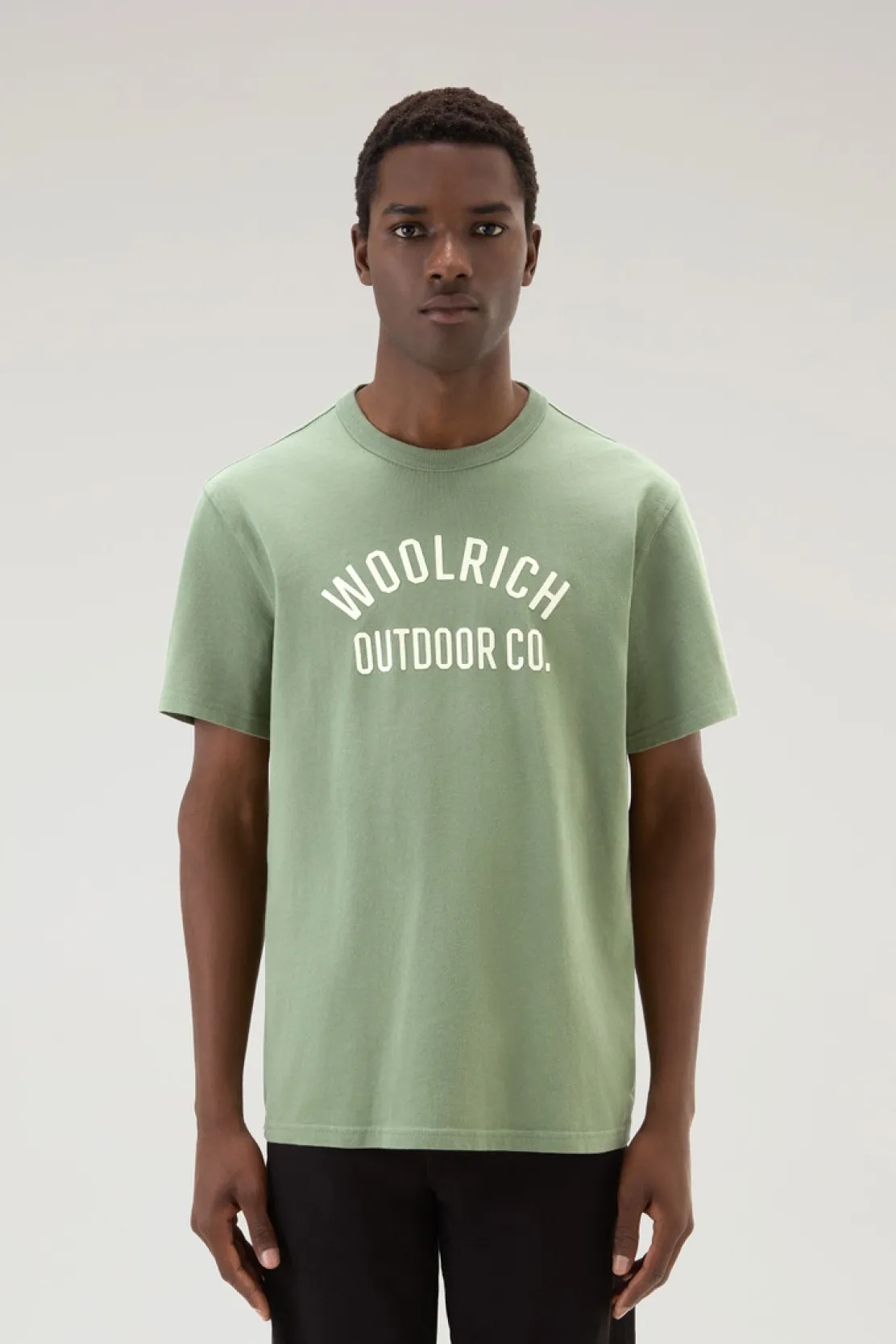 T-shirt>Woolrich T-shirt In Puro Cotone Con Scritta Tundra Grey