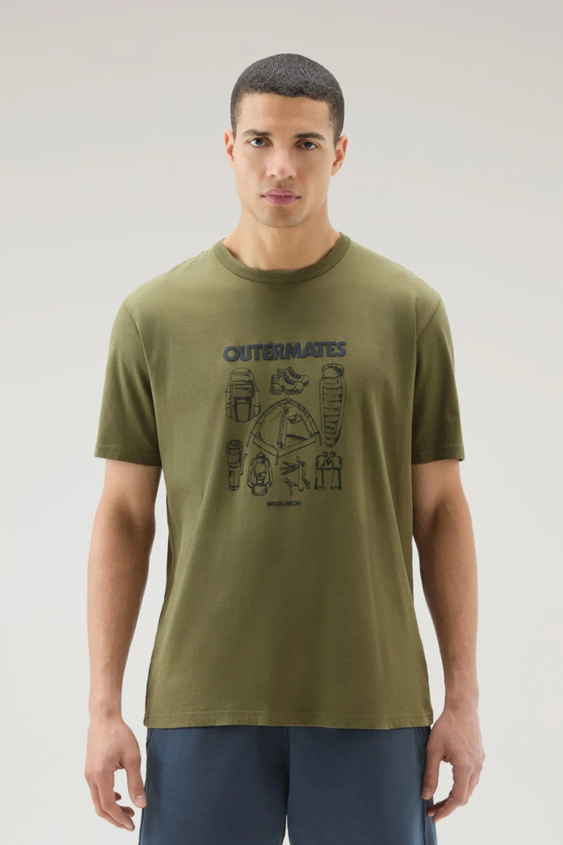T-shirt>Woolrich T-shirt In Puro Cotone Con Stampa Outermates Lake Olive