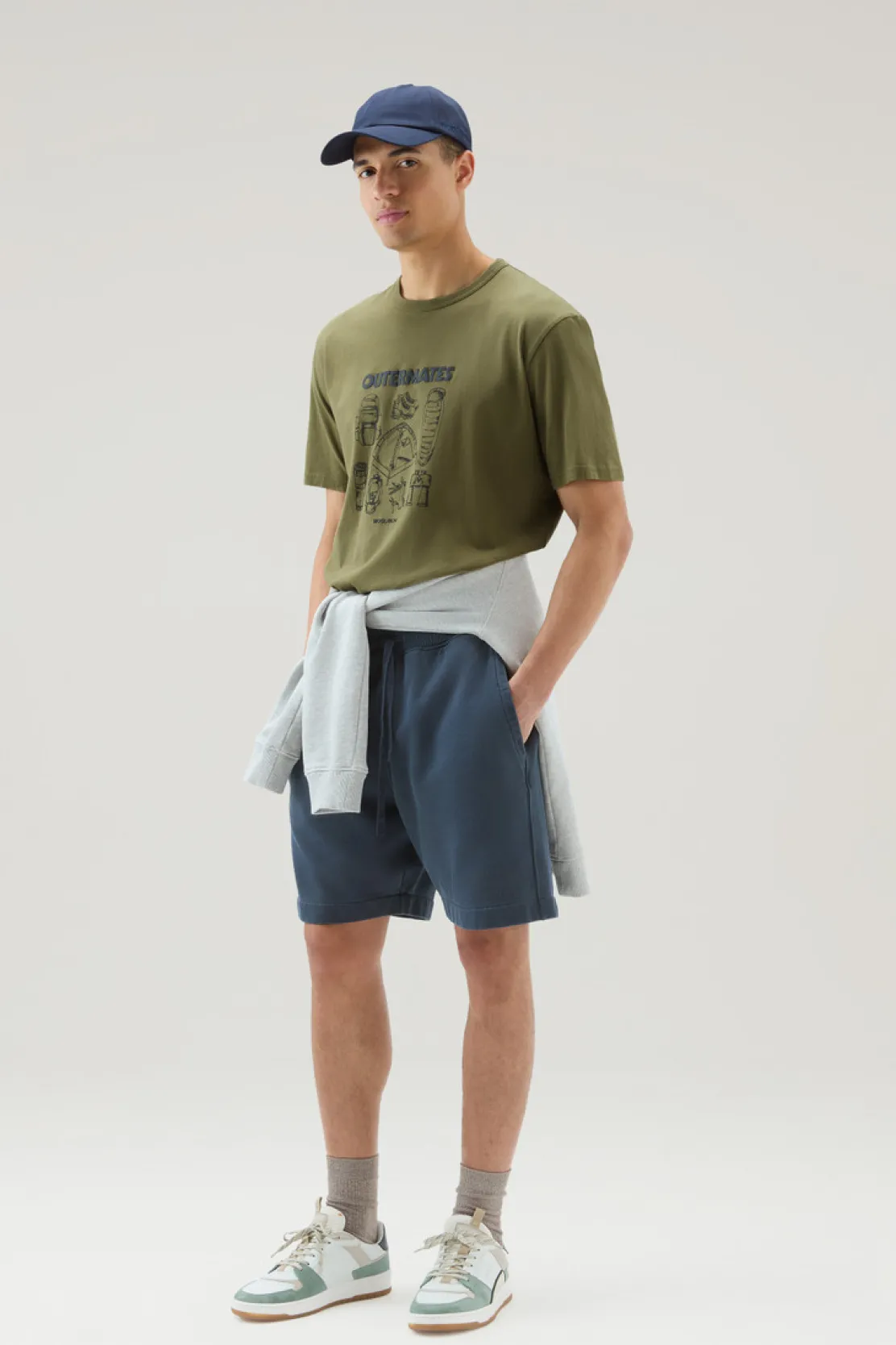 T-shirt>Woolrich T-shirt In Puro Cotone Con Stampa Outermates Lake Olive
