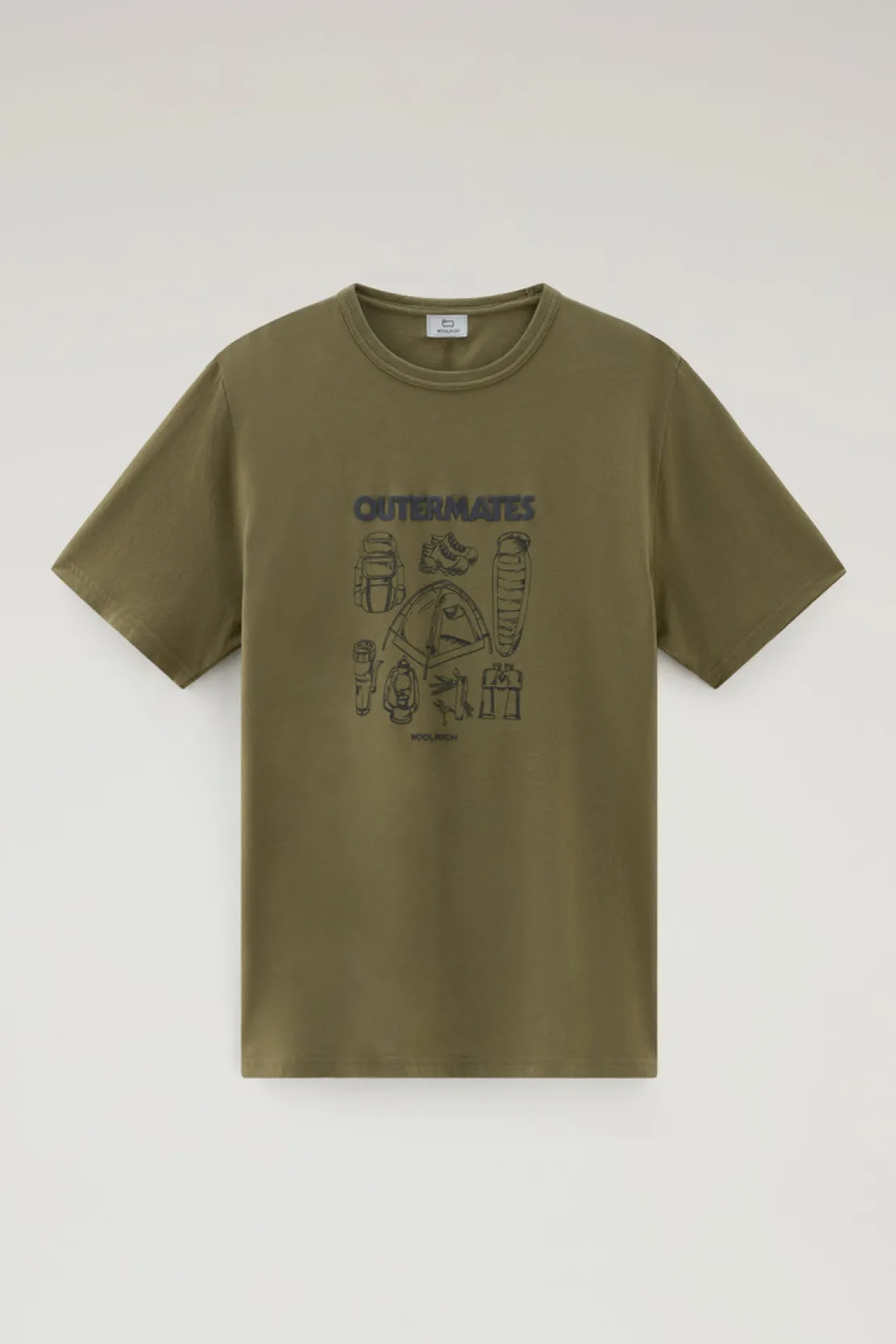 T-shirt>Woolrich T-shirt In Puro Cotone Con Stampa Outermates Lake Olive