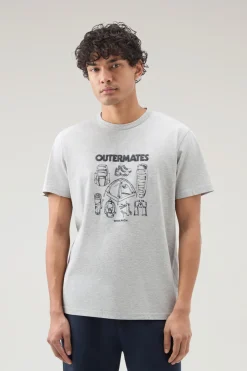 T-shirt>Woolrich T-shirt In Puro Cotone Con Stampa Outermates Light Grey Melange
