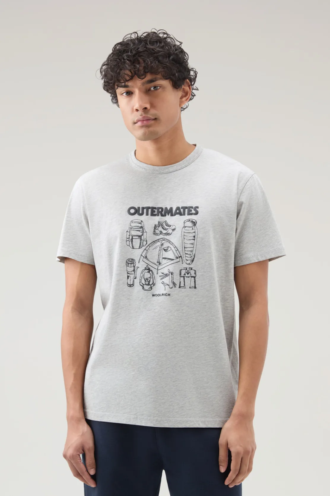 T-shirt>Woolrich T-shirt In Puro Cotone Con Stampa Outermates Light Grey Melange