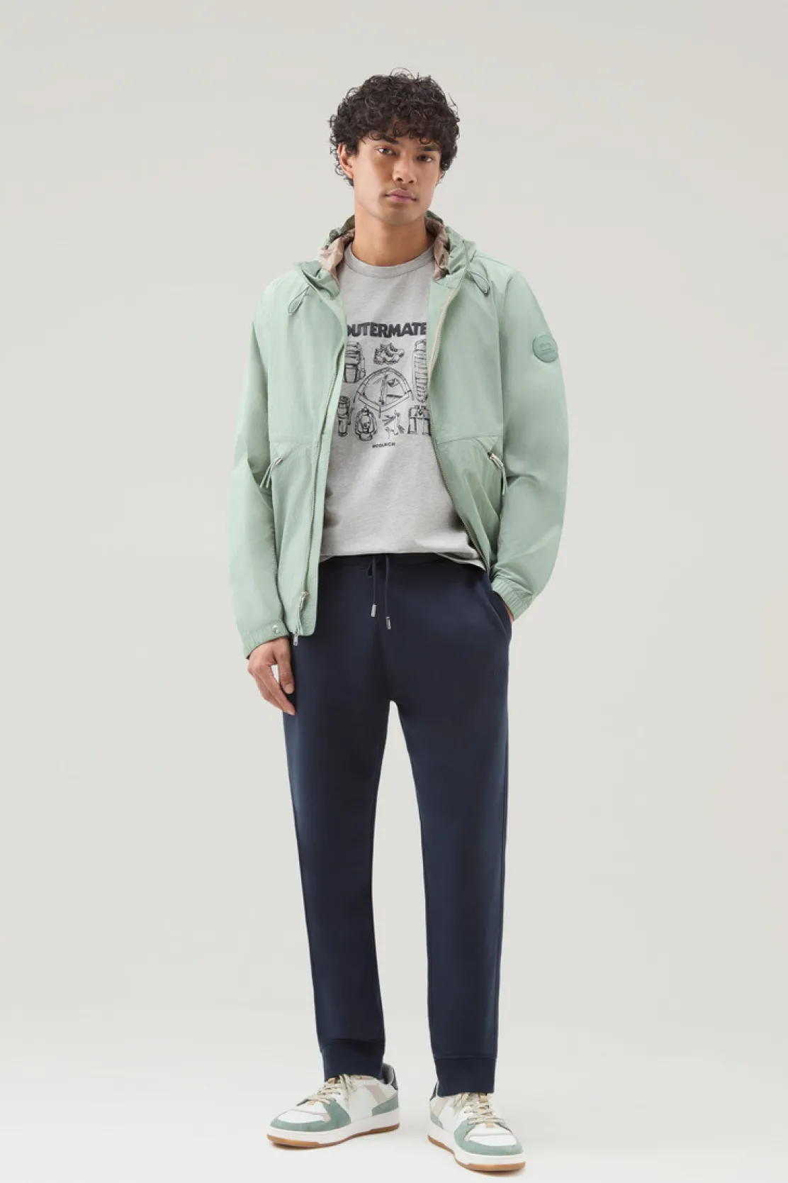 T-shirt>Woolrich T-shirt In Puro Cotone Con Stampa Outermates Light Grey Melange