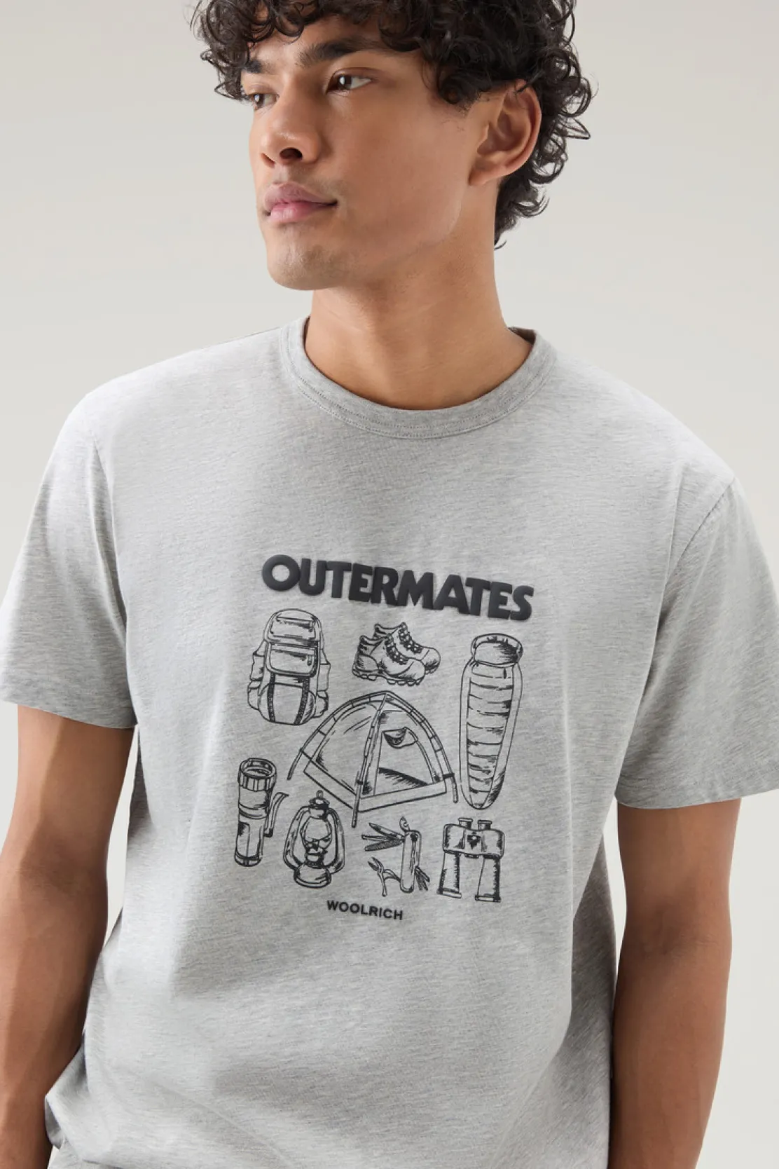 T-shirt>Woolrich T-shirt In Puro Cotone Con Stampa Outermates Light Grey Melange