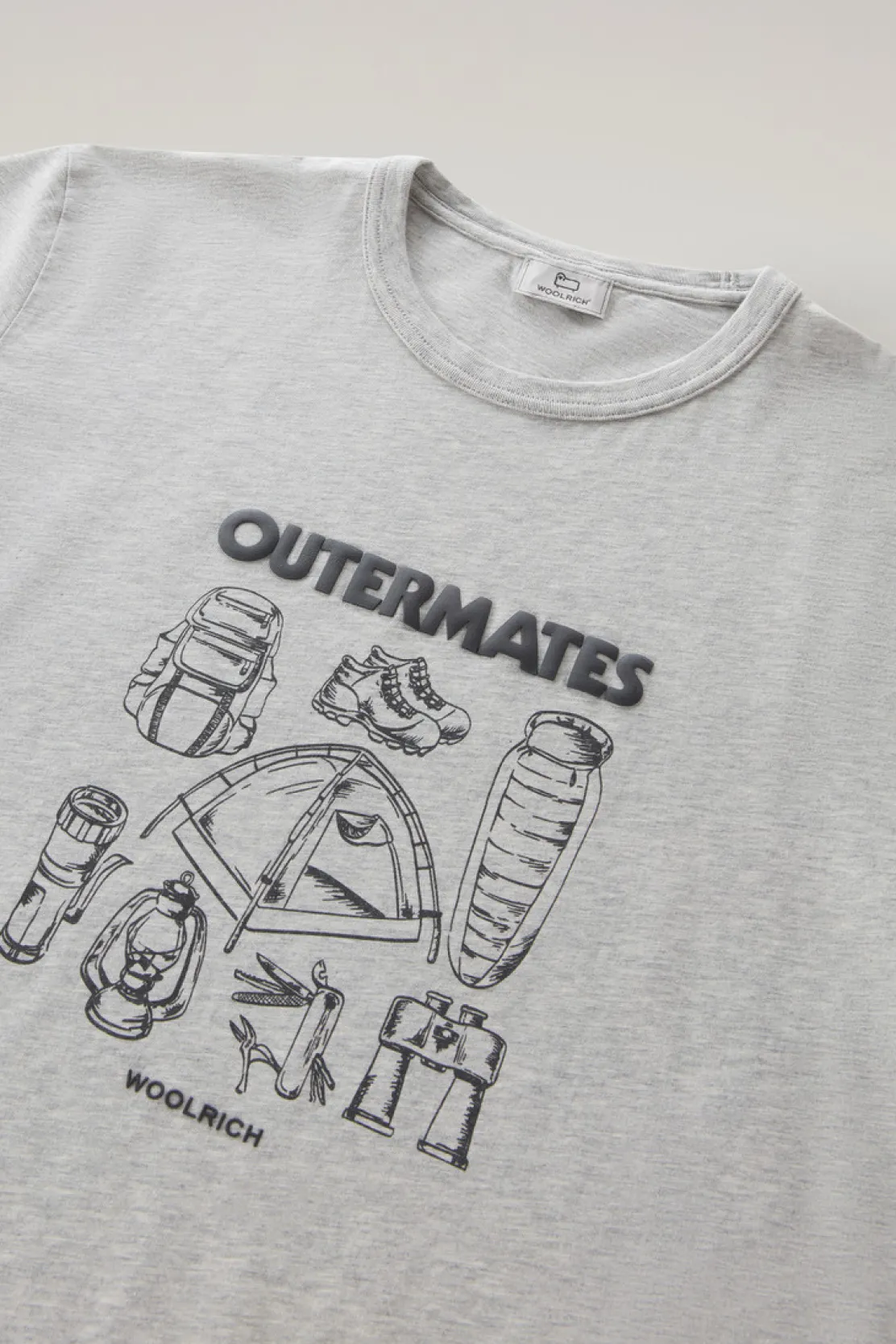 T-shirt>Woolrich T-shirt In Puro Cotone Con Stampa Outermates Light Grey Melange