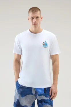 T-shirt>Woolrich T-shirt In Puro Cotone Con Stampa Grafica Bright White