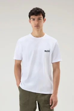 T-shirt>Woolrich T-shirt In Puro Cotone Con Grafica Western Sul Retro Bright White