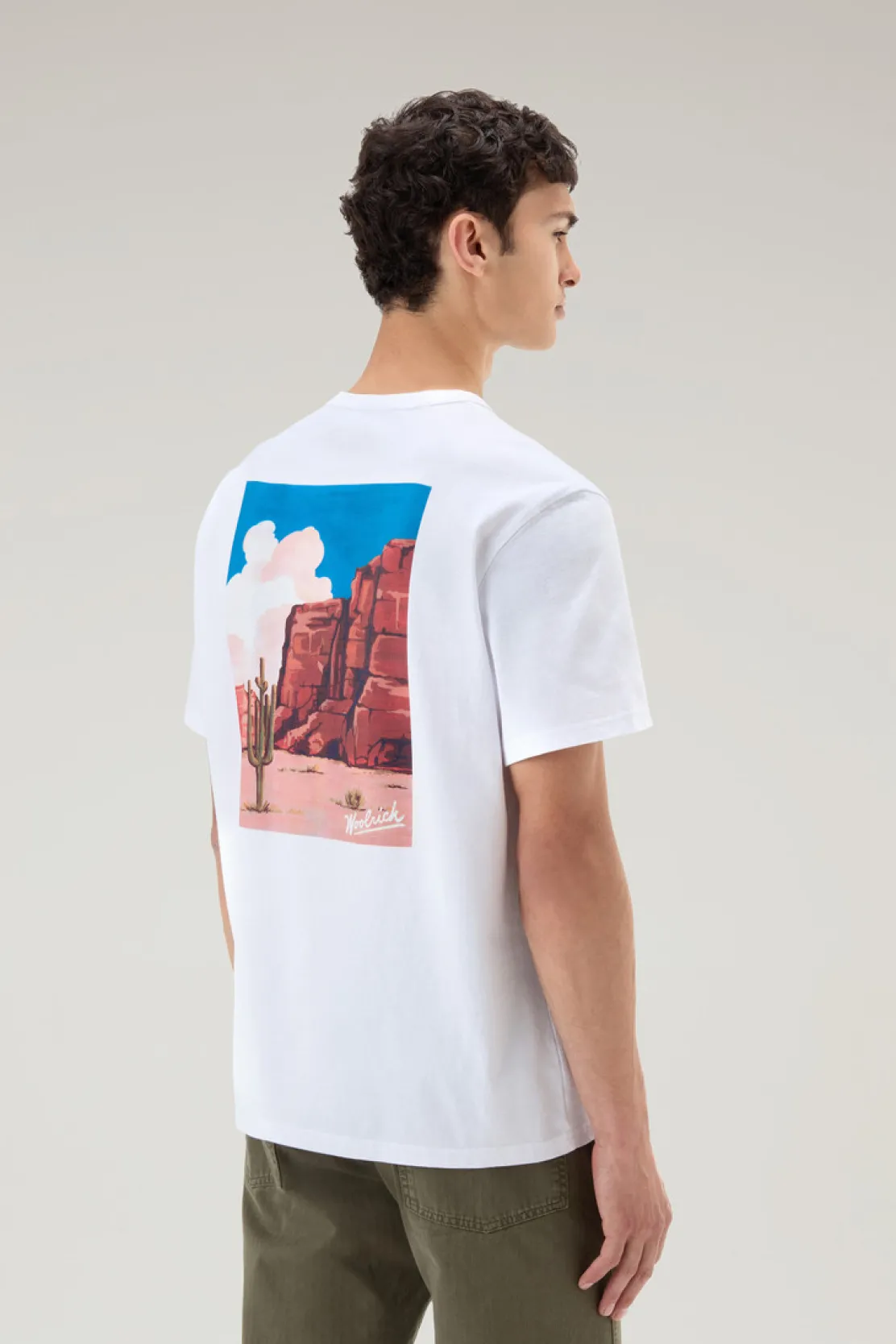 T-shirt>Woolrich T-shirt In Puro Cotone Con Grafica Western Sul Retro Bright White
