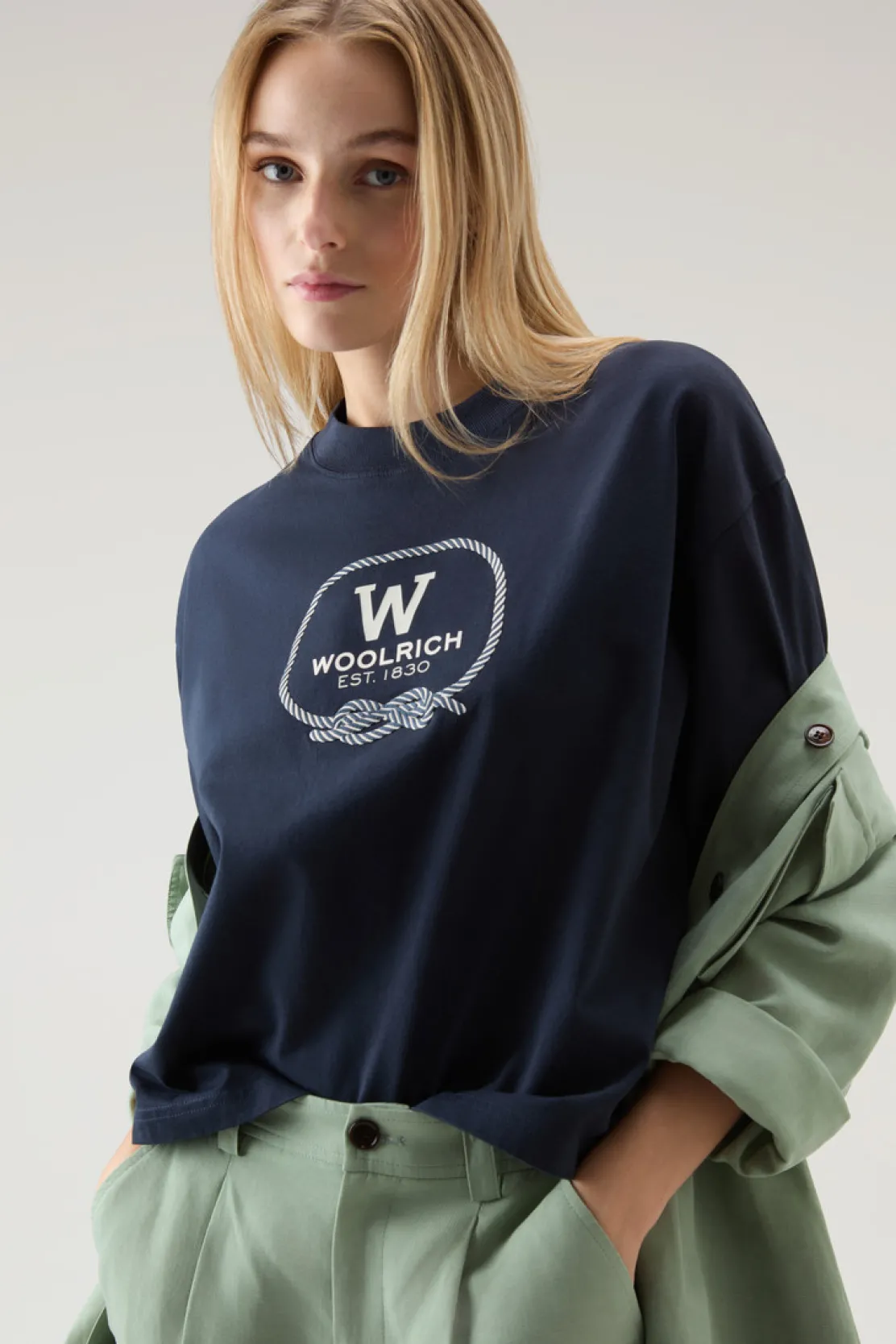 T-shirt e polo>Woolrich T-shirt In Puro Cotone Con Stampa Grafica Melton Blue