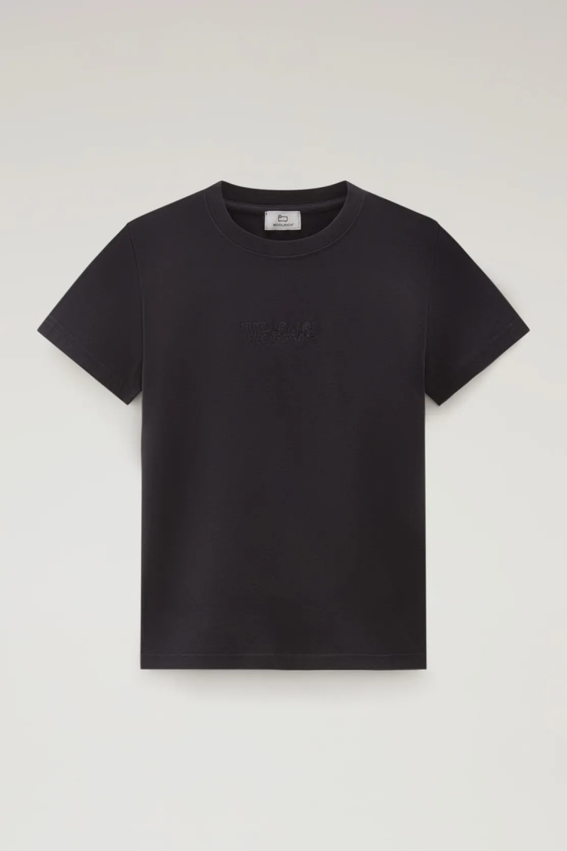 T-shirt e polo>Woolrich T-shirt In Puro Cotone Con Logo Ricamato Black